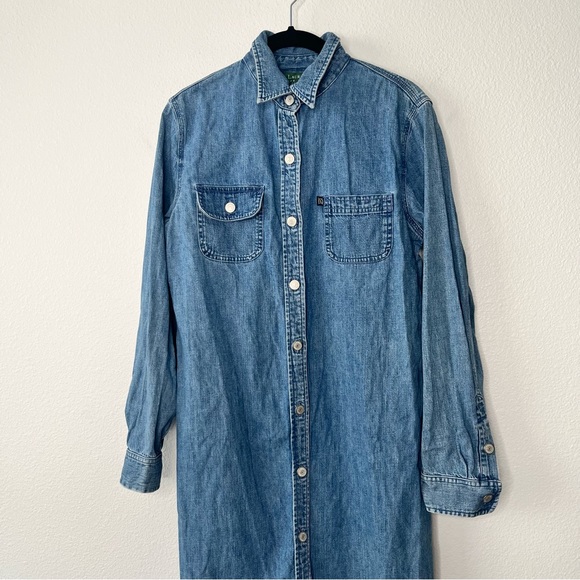 Vintage Lauren Ralph Lauren Denim Dress Size 10P Long Sleeve Indie Boho Western - Picture 2 of 7